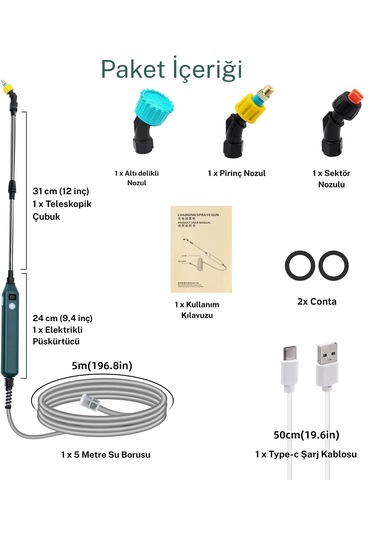 Monozone Elektrikli Basınçlı Sulama Tabancası Başlığı Şarj Edilir