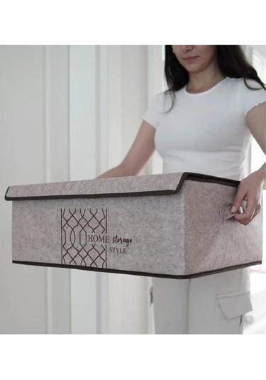 Flosoft Keçe Kapaklı Baza Hurcu, Çok Amaçlı Düzenleyici Organizer Kapaklı Kutu 50x40x19 Cm 001