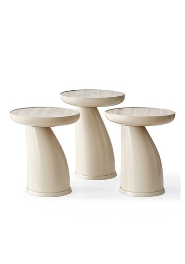 Altınaks Mobilya Elips 3'lü Sehpa, Yan Sehpa, Zigon Sehpa - Kumtaşı & Traverten Desenli Tabla Kumtaşı Renk Gövde & Traverten Desenli Tabla