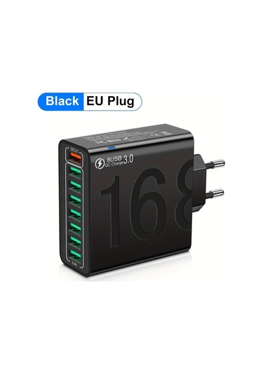 Xuweiwei Kaxoe Siyah Cok Portlu Hizli Sarj Usb Duvar Telefon Sarj Adaptoru Qc 3.0 İphone Uyumlu Samsung Siyah