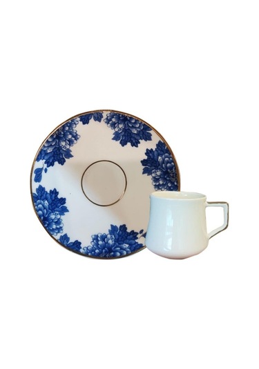 Evaliza King Flower 130ml 6 Kişilik Çay Fincan Takımı Beyaz - Mavi