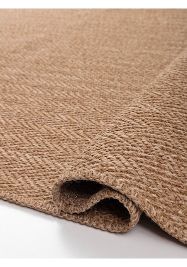 Saraz Halı Srz-0503 Jüt Tabanlı Hasır Dokuma Örme Bohem Antialerjik Halı Kilim Balık Sırtı Kahverengi