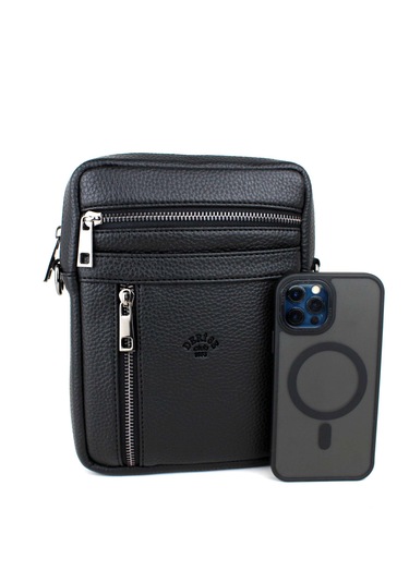 Erkek Siyah Askılı Postacı Çanta Omuz Çantası Siyah