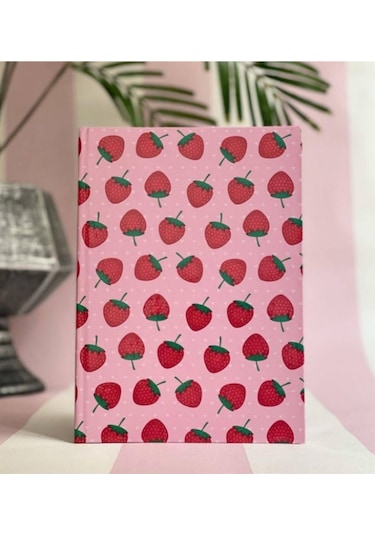 Çilek Temalı Planner Kartın Kapak Defter Pembe