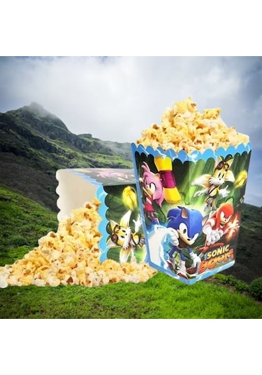 Mısır Pop Corn Kutusu Sonic Temalı 8 Li 8x11,5 Cm Parti Malzemesi