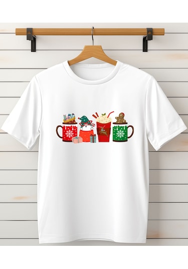 Aselinda Christmas Coffee Baskılı T-shirt Beyaz