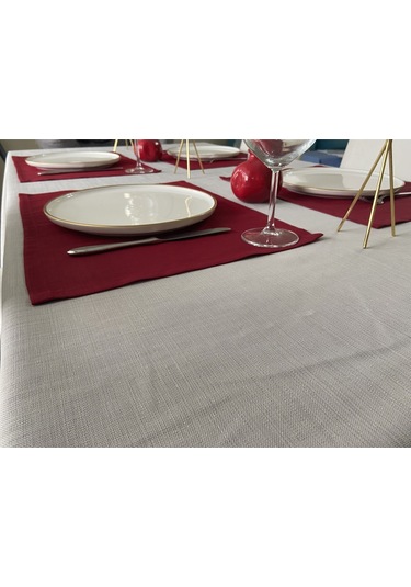 Keten Görünümlü Simsiz Begonvil Masa Örtüsü Taş Gri