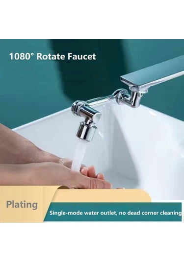 Uzatma Musluğu Su Tasarrufu Musluk 1080 Döner Musluk Başlığı Gümüş