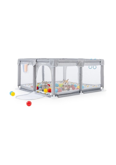 Original Playard Plus Güvenli Bebek Ve Çocuk Oyun Alanı Oyun Parkı 120x120 Oyun Matı Ve Topları Açık Gri