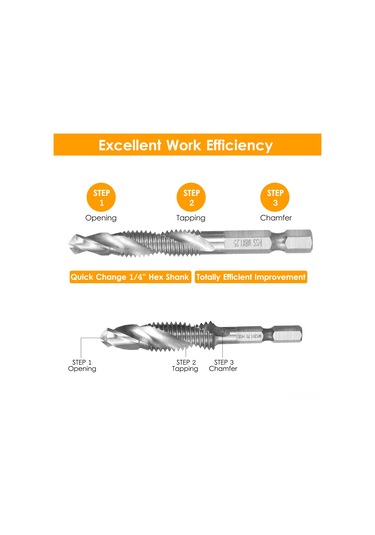 Fosenze 7'li Hss İvme Tala Ve Tap Seti - 1/4" Altıgen Saplı, Gümüş Renkli, M3-m12 Boyutları, Yumuşak Metal-ıçin Uygun