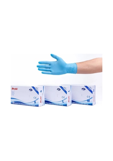 Beybi Pudrasız Mavi Nitril Muayene Eldiveni 100'lü
