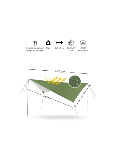 Ragnar Tarp Tente 3x4m Gerdirme Pileri Ve Kazıklar Dahil Yeşil