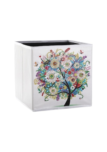 Ulzyvf Elmas Boyama Depolama Kutusu - Dıy Organizatör, 25x25x25cm Beyaz Kanvas, Araç Setli Çok Renkli Çok Renkli