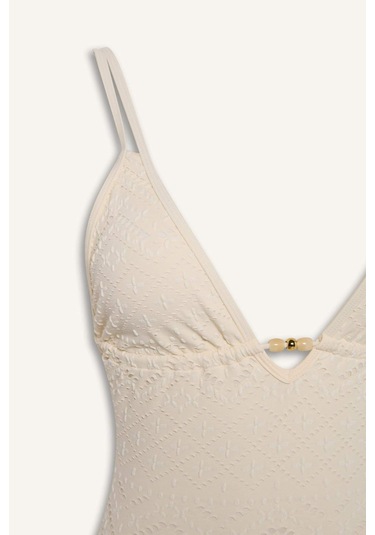 DeFacto Regular Fit Nakışlı Brode Mayo-Fall in Love B6898AX25SMER103 Ekru