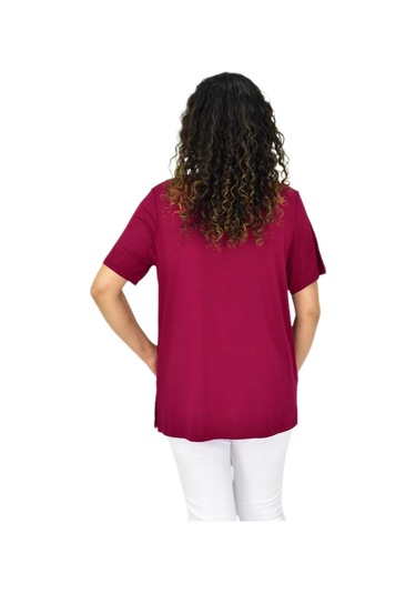 Kadın Viskon Taşlı Kısa Kol Bluz Bgl-st04679 Mürdüm