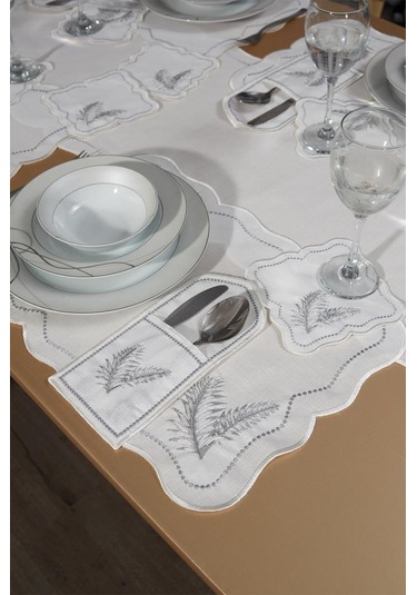 Viktori Keten Nakışlı Amerikan Servis Takımı 19 Parça Silver Gümüş