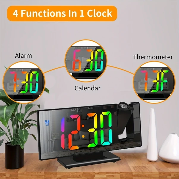 Oldfriend Siyah Yeşil Usb Projektörlü Dijital Alarm Saati Aydınlatma Sıcaklık Siyah + Yeşil