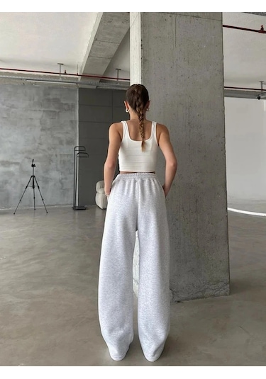 3 İplik Şardonlu Oversize Eşofman Gri Gri