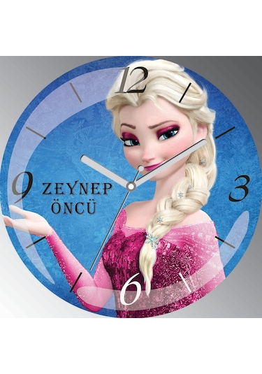 Kişiye Özel Frozen Elsa Isimli Bombeli Sessiz Duvar Saati Çok Renkli
