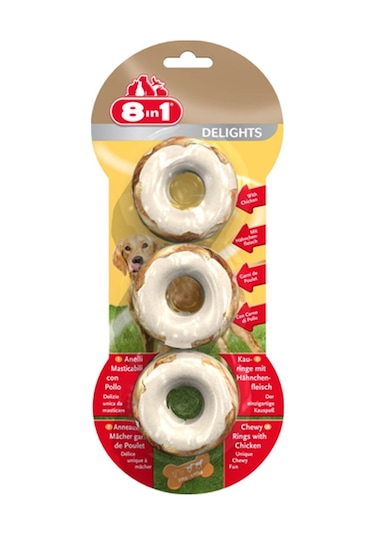 8in1 Rings Delights Tavuklu Halka Kemik Köpek Ödülü 3'lü 119 G