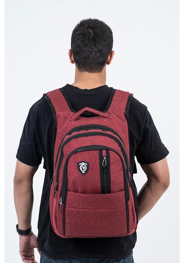 Çok Gözlü Ergonomik Sırt Çantası Su İtici Unisex Okul, Günlük Ve Seyahat Çantası Kırmızı Kırmızı