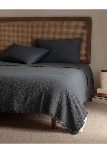 Madame Coco Vue King Size %100 Pamuk Yatak Örtüsü - Lüks Koleksiyon - Koyu Gri Gri