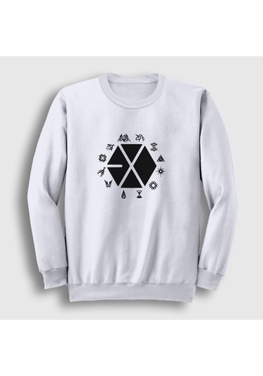 Presmono Unisex Symbols Logo Exo Sweatshirt Beyaz