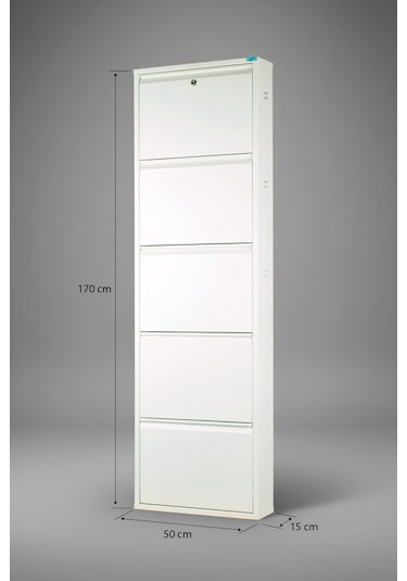 Metal Ayakkabılık 5'li Beyaz Kilitli Model Beyaz