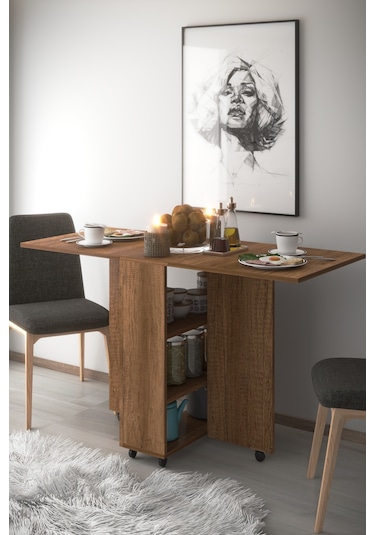 Dekorfim DF01110BR Pratik Portatif Katlanır Masa Mutfak ve Yemek Masası