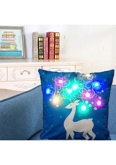 Qingmipy Noel Aydınlatmalı Aynaklı Kumaş Yastık Kılıfı - 10 Led Işıklı, Yeşil Malzeme, 45x45 Cm, Pil Gerektirir Pil Yok Diğer
