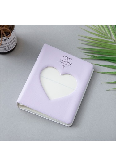 İçi Boş Kalp 64 Cepler Fotoğraf Kitabı Albümü İsim Kartı Tutucu Fujifilm Instax Mini 8 / 7s / 70/25 / 50s / 90 Açık Mor
