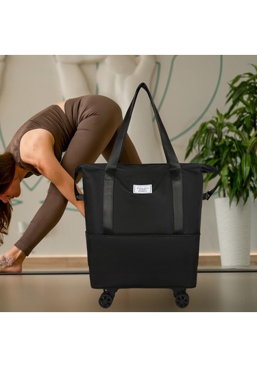 Homyl Katlanabilir Seyahat Çantası Tekerlekli Genişletilebilir El Siyah Tekli Genişlet