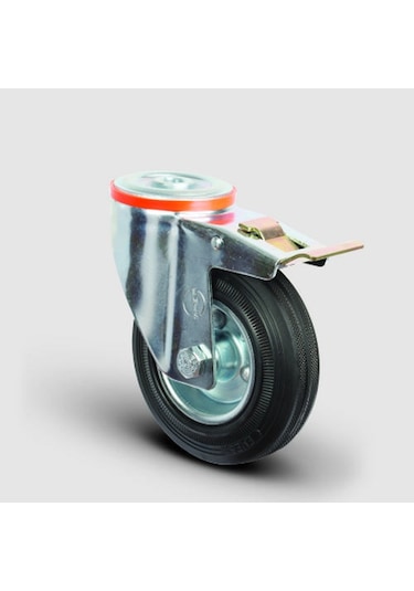 EM04SPR125F Oynak Frenli Delik Bağlantılı Kauçuk Tekerlek