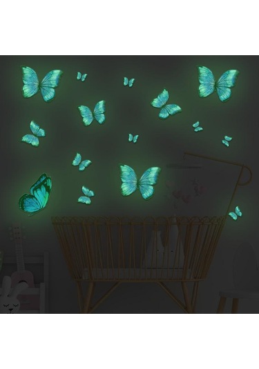 Pvc Duvar Sticker Işıklı Kelebek Duvar Sticker Yeşil