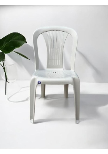 Kolsuz Plastik Sandalye Bahçe Balkon Ve Mutfak Sandalyesi Kırık Beyaz Gri