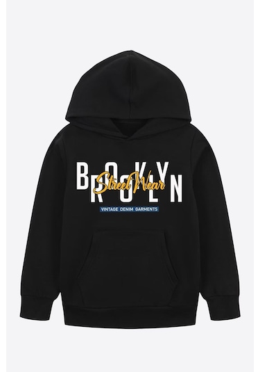 2'li Brooklyn-tigers Baskılı Erkek Çocuk Kanguru Cepli Kapüşonlu Beyaz-siyah Sweatshirt Beyaz - Siyah