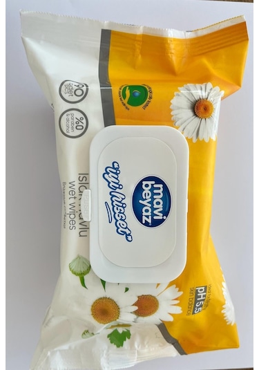 Mavi Beyaz Islak Mendil 90 Lı - Papatya