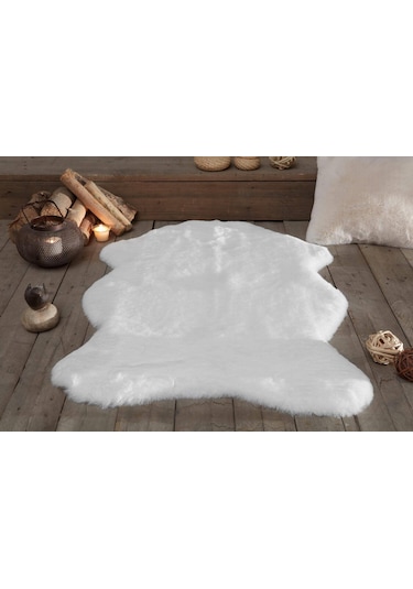 Jassrug Tavşan Tüyü Kürk Post Halı 70x100 Beyaz Beyaz
