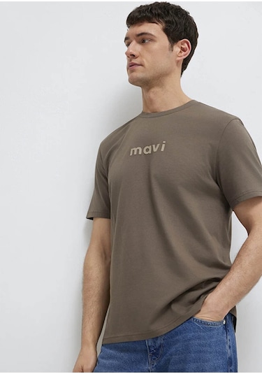 Mavi Logo Baskılı Kahverengi Erkek T-shirt M0612732-83866 Kahverengi