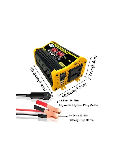 Pazly 4000w Modifiye Sinüs Dalga İnvertör - 12v Dc'den 110v Ac Çevirici, Çift Usb, Araç Şarj Cihazı