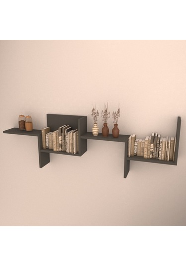 Rafkestir Siena Duvar Raf Seti Antrasit ( Mat )