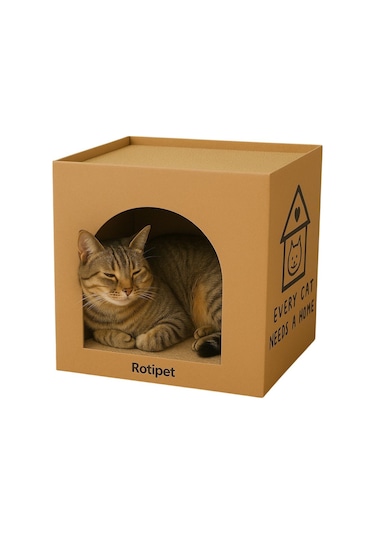 Box 1 Cube Karton Kedi Tırmalama Doğal