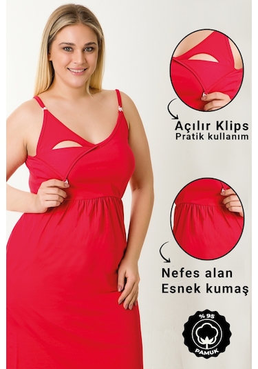 Parlingerie Hamile Lohusa Geceliği İp Askılı Kırmızı