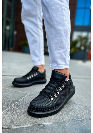 Siyah Renk Bağcıklı Poli Taban Favo Erkek Ayakkabı Sneaker Tb021 Siyah