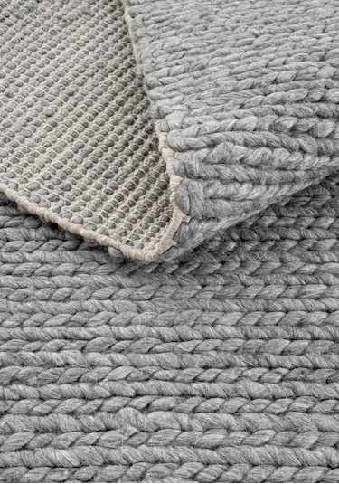 Eko Halı Jade Basketweave Gri Naturel Doğal Yün Kazak Örgü Desenli El Dokuma Örgü Halı Gri