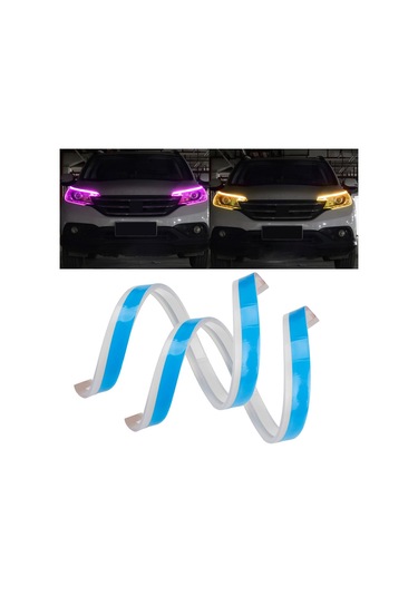 Cbtx 2 Adet 45cm Ultra İnce Araba Drl Esnek Led Şerit Gündüz Çalışan Işık Dönüş Sinyali Işığı - Pembe Mor / Sarı