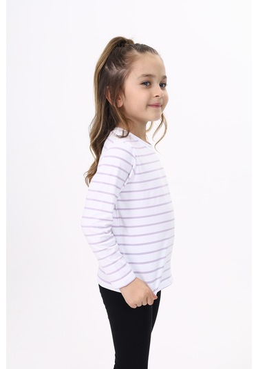 Toontoy Unisex Çocuk Çizgili Tişört Açık Lila