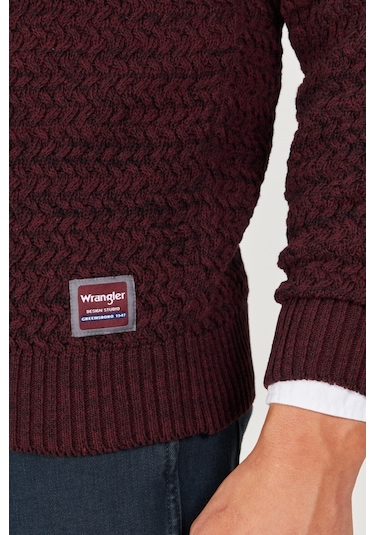 Wrangler Regular Fit Normal Kesim Bisiklet Yaka Bordo Erkek Triko Kazak W232580810 Bordo