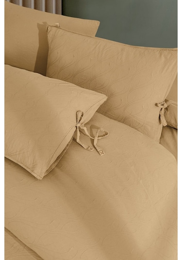 Dante Nakışlı %100 Pamuk Natürel Çift Kişilik Nevresim Takımı Almond Pudra