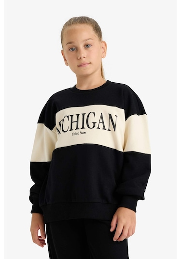 Defacto Kız Çocuk 2li Takım Baskılı Sweatshirt Eşofman Altı E6418a825aubk81 Siyah